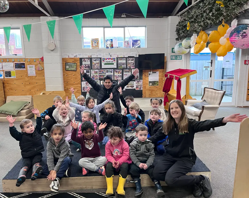 Children using the portable stage at Parkside Grove